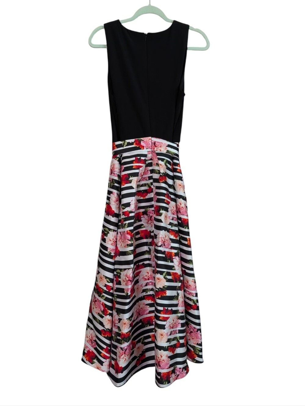 SLNY Floral Stripe Fit & Flare Midi Dress Size 14 Sleeveless Belted Occasion - Picture 7 of 10